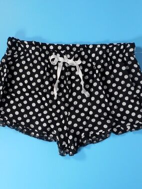 NWT Bobbie Brooks Womens Black White Polka S L Sleep Shorts Ruffle Drawstring